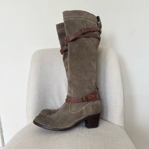 Frye Taupe Gray Suede Knee Boots Western Cowgirl Leather size 9